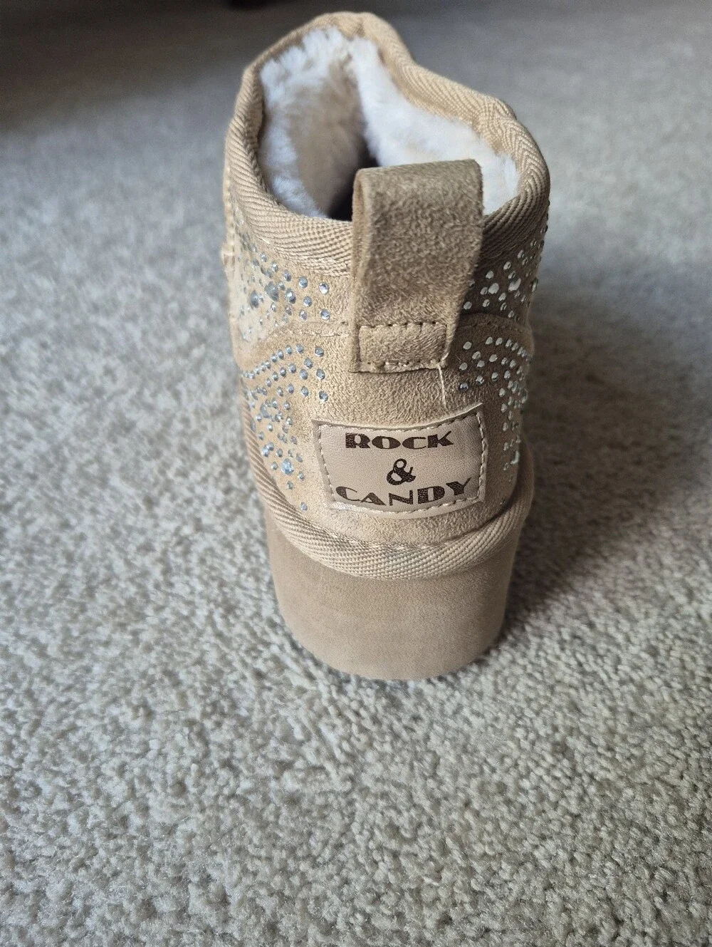Rock & Candy Tan Crystal Platform Ankle Booties